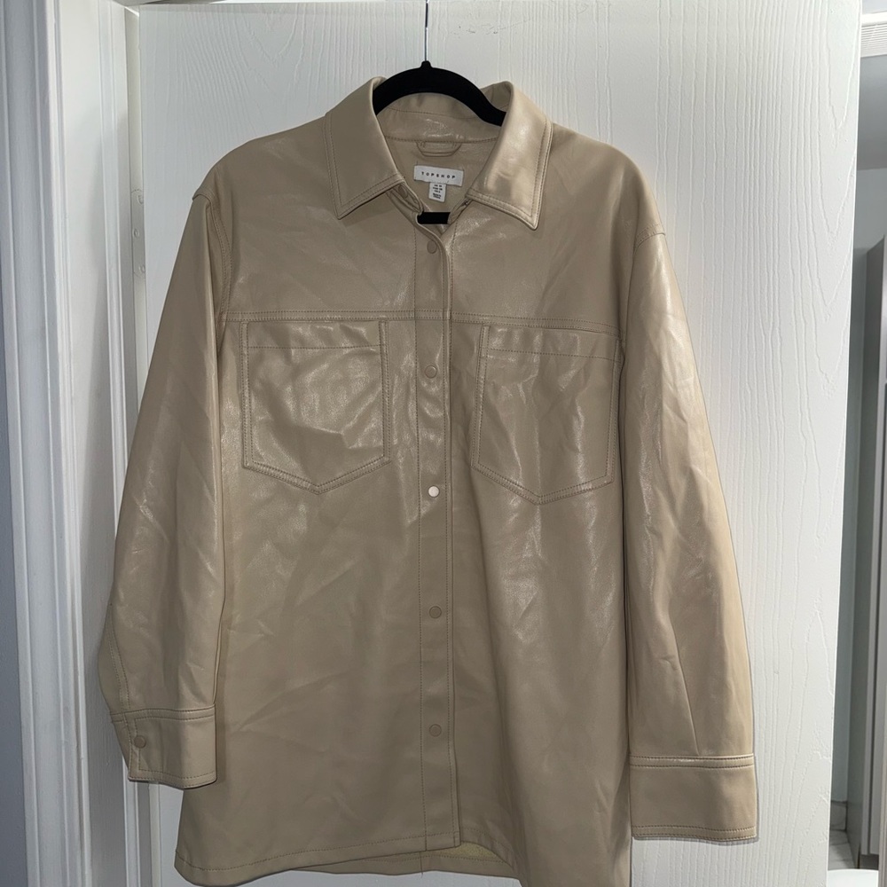 Topshop Cream Faux Leather Jacket